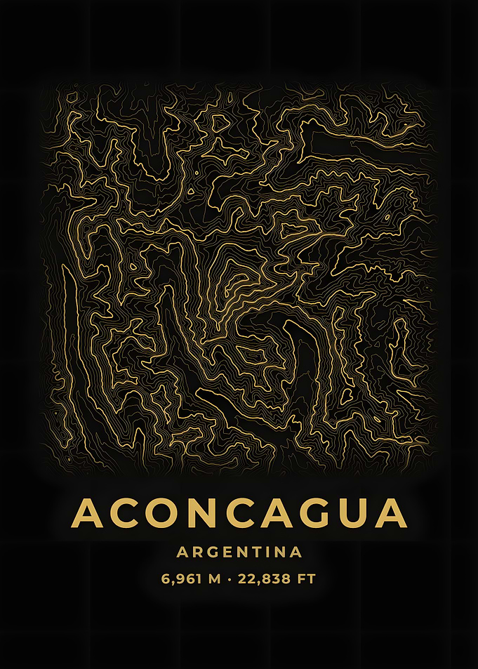 Aconcagua Topographic Map Black Gold Poster