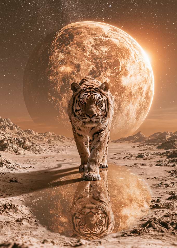 Tiger Walking on Alien Planet