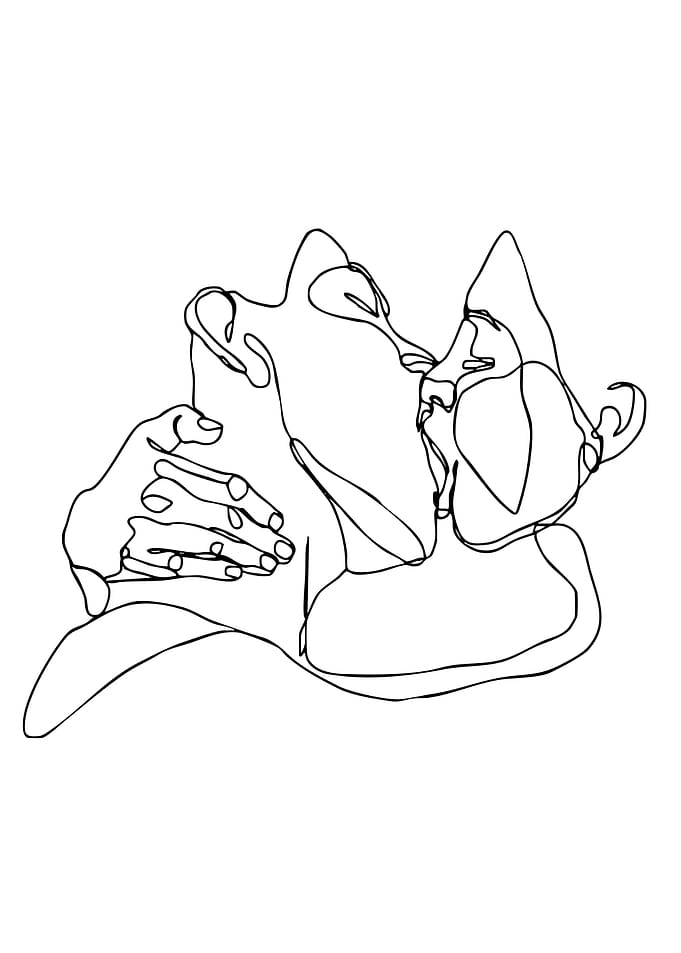 Minimalist One Line Kissing Couple