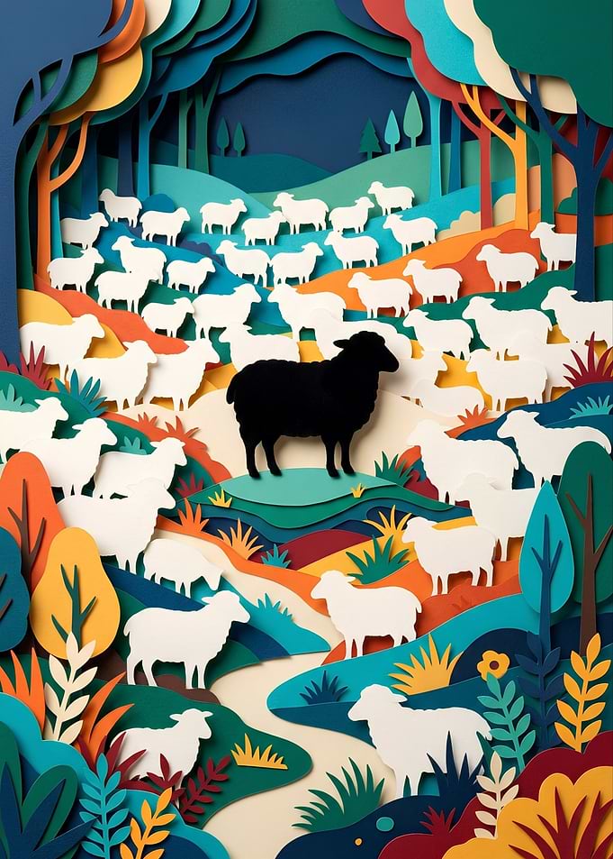 Paper Cutout Black Sheep Illustration