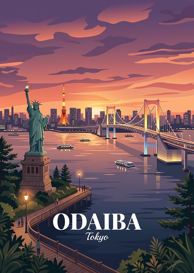 Odaiba Tokyo Sunset Travel Poster