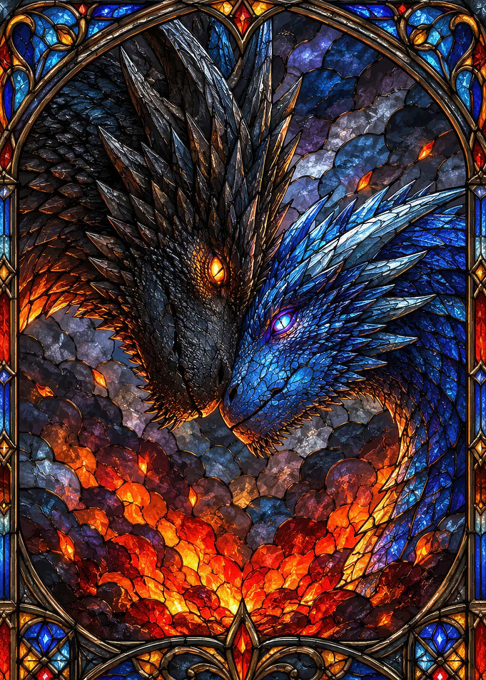 Stained Glass Dragon Duo Art