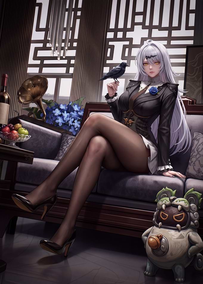 Elegant Anime Woman with Crow