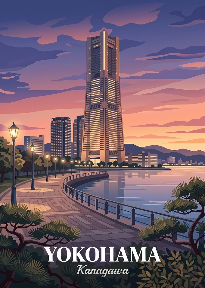 Yokohama Landmark Tower Sunset Poster