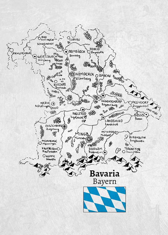 Hand Drawn Map of Bavaria
