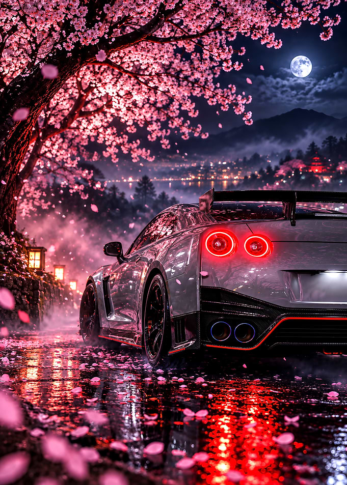 Nissan GT-R Under Cherry Blossoms