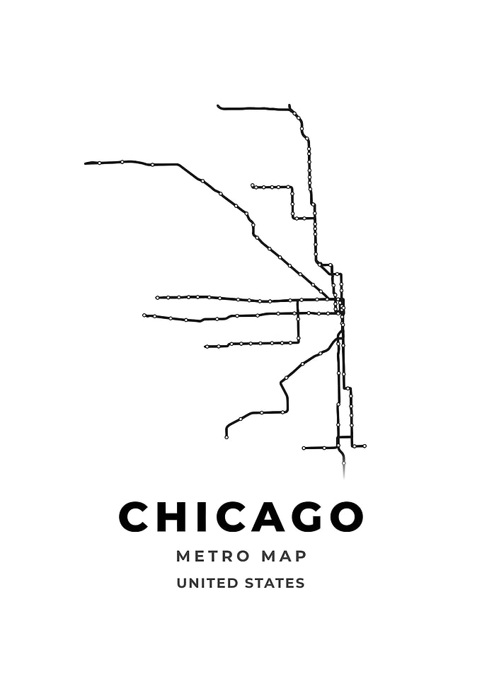 Chicago Black And White Metro Map Print