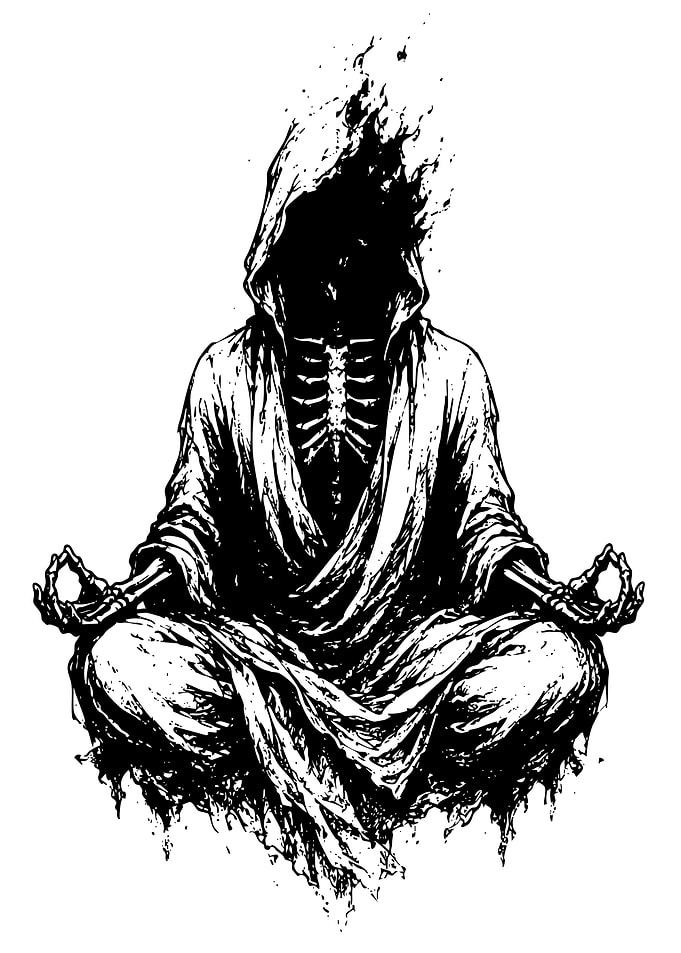Meditating Skeleton Grim Reaper Illustration