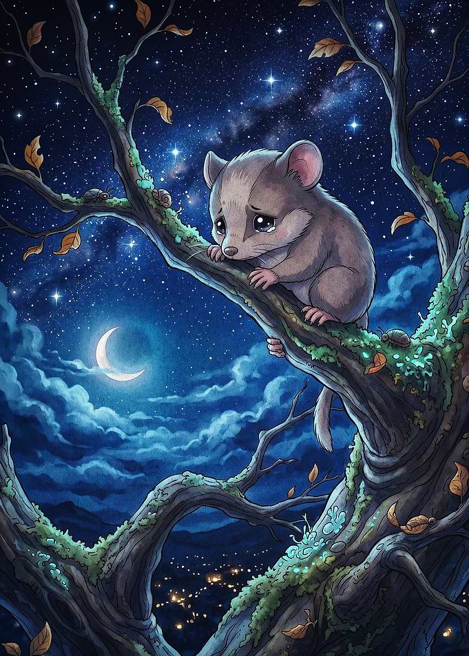 Sad Mouse Night Sky Fantasy Art