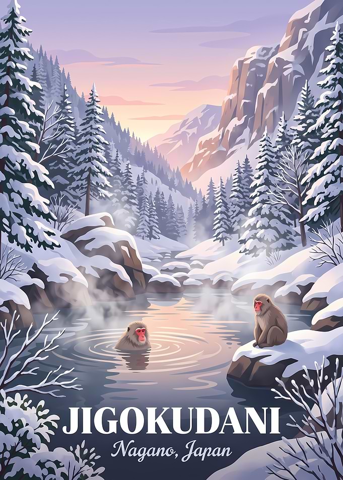 Jigokudani Snow Monkey Travel Poster