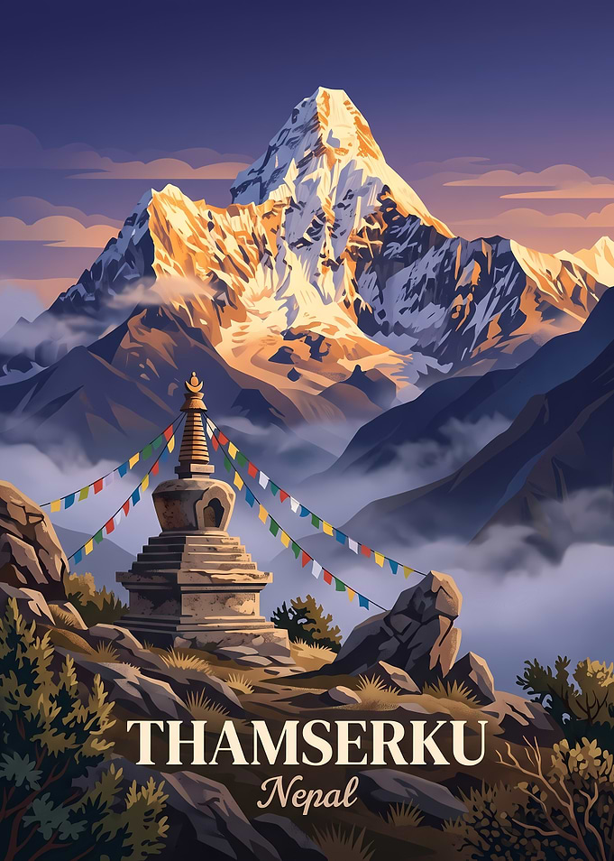 Thamserku Mountain Nepal Travel Poster