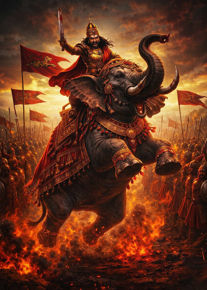 Hindu Warrior Elephant Battle Art