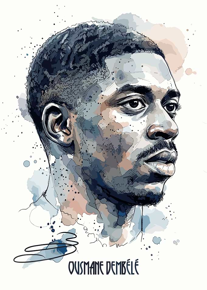 Ousmane Dembélé Watercolor Portrait
