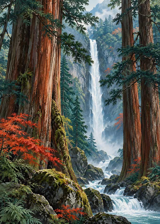 Waterfall in Redwood Forest