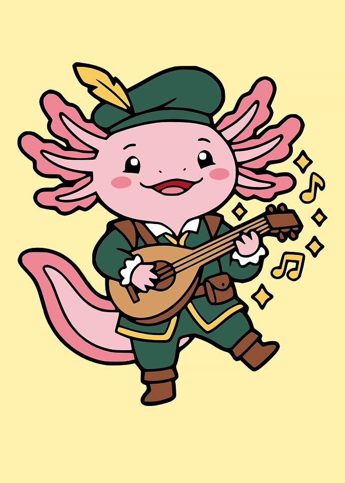 Cute Axolotl Bard Playing Lute