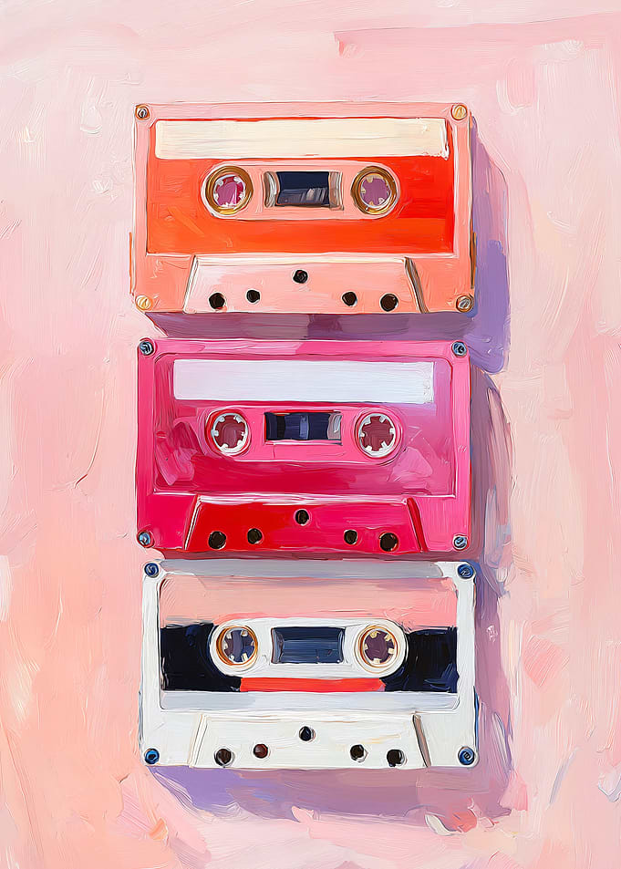 Three Colorful Retro Cassette Tapes