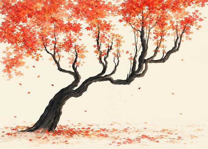 Watercolor Autumn Maple Tree Illustration