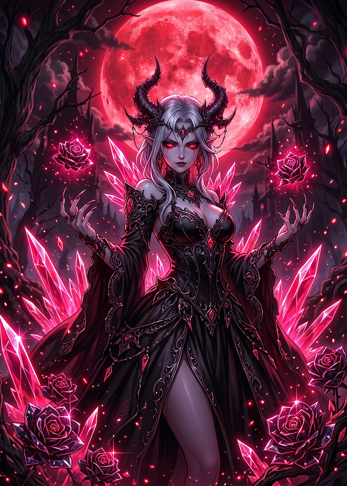 Dark Fantasy Demon Queen with Roses