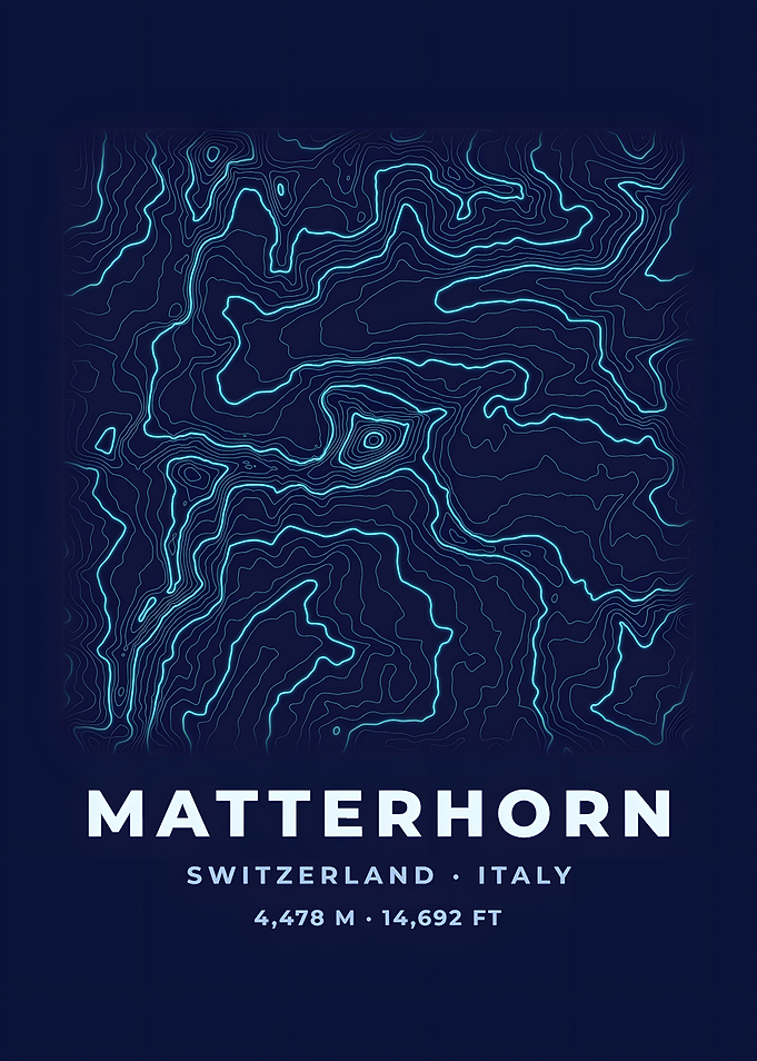Matterhorn Topographic Map Neon Blue Poster