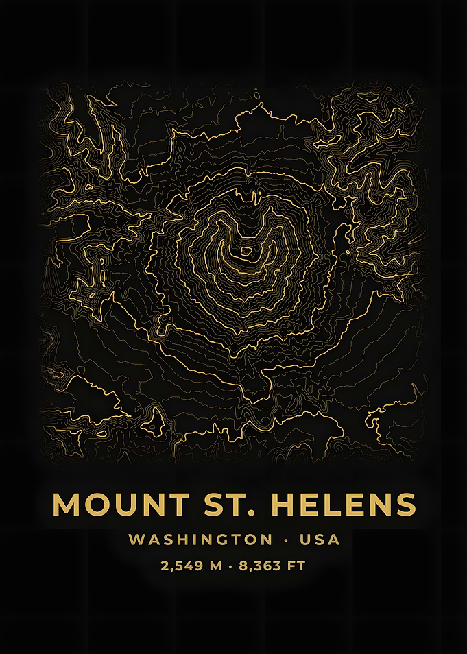 Mount St. Helens Topographic Map Black Gold Poster