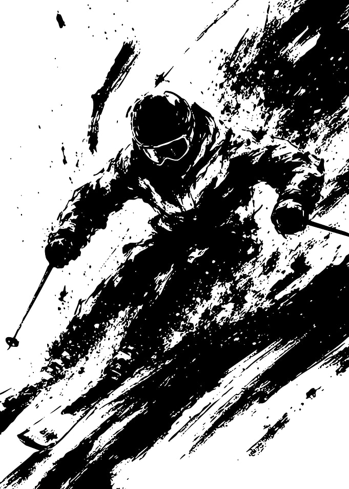 Dynamic Black and White Skier Illustration