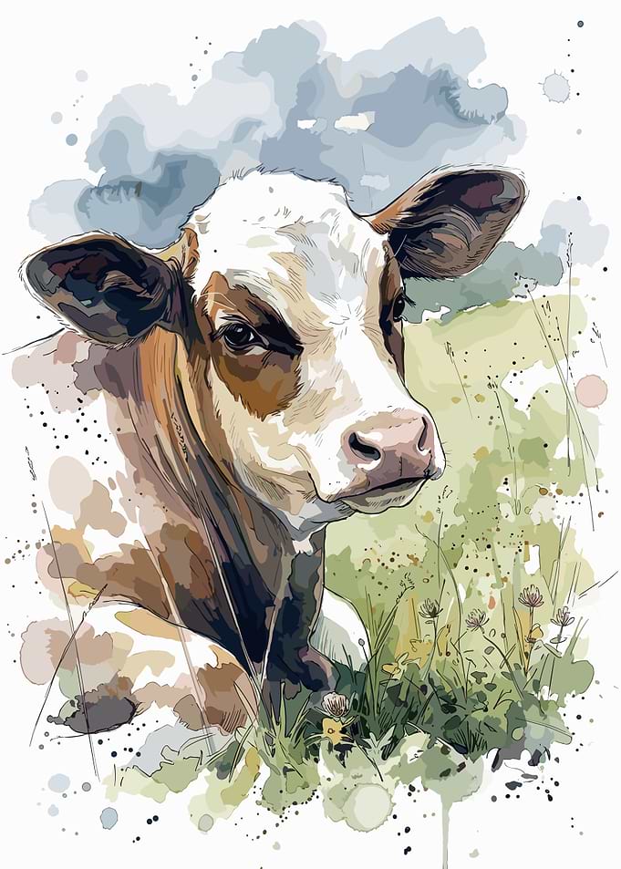 Watercolor Portrait of a Calf