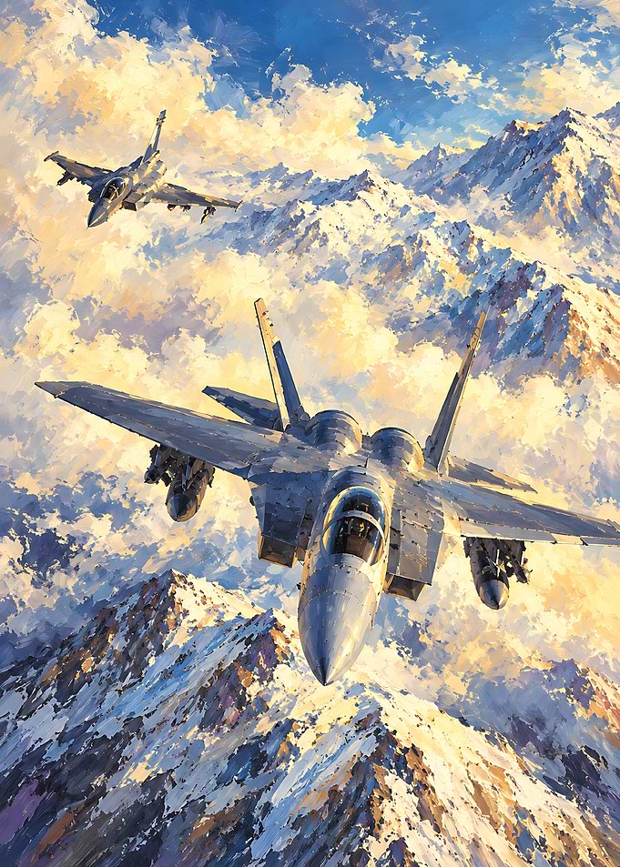 F-15 Eagle Jets Over Mountains