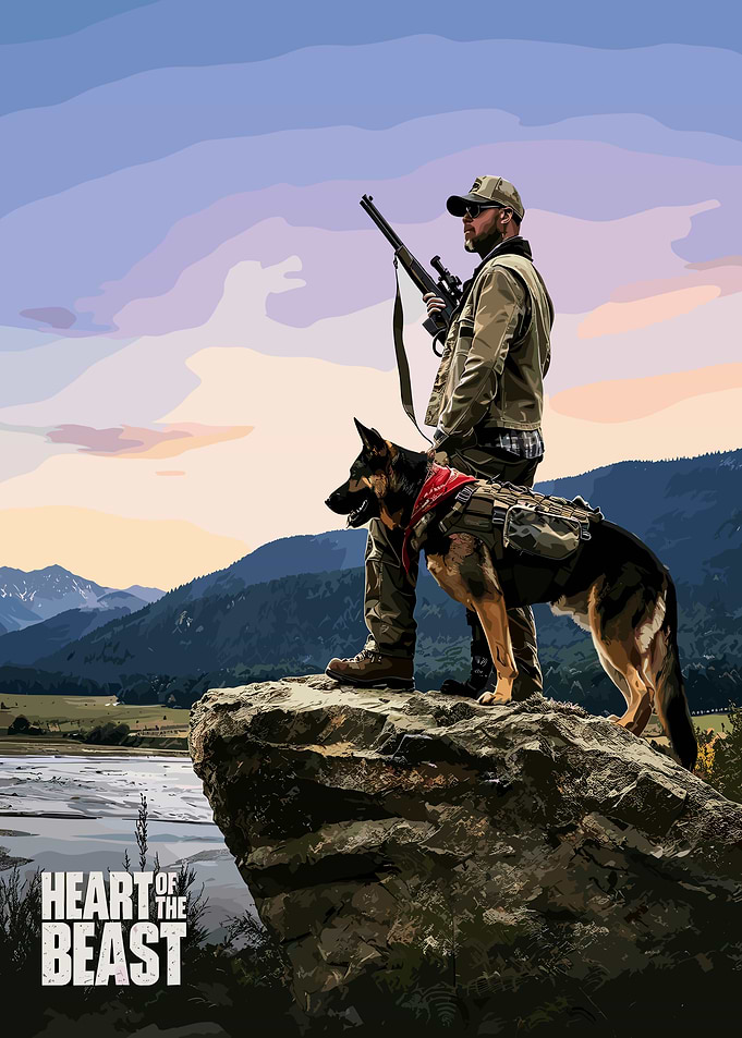 Hunter and German Shepherd on Mountain