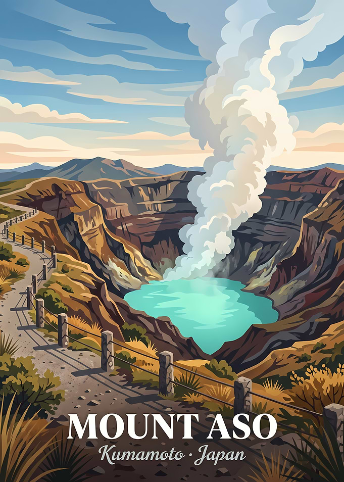 Mount Aso Travel Poster