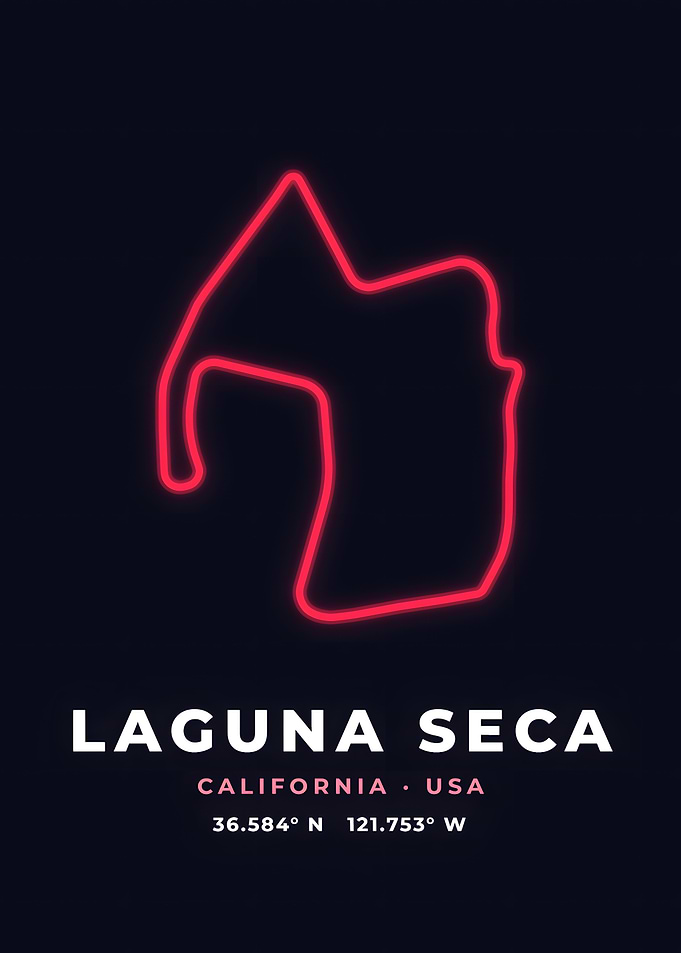 Laguna Seca Race Track Neon Red Circuit Poster