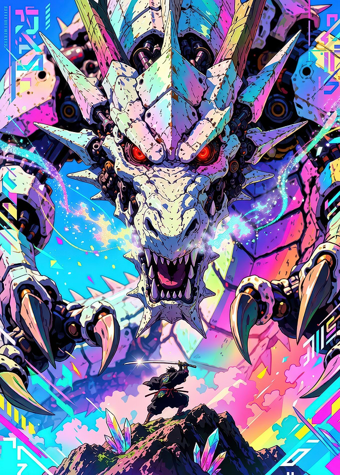 Cybernetic Dragon Versus Samurai Warrior