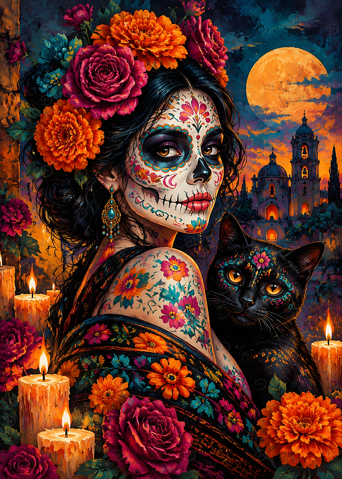 Dia de los Muertos Cat Portrait