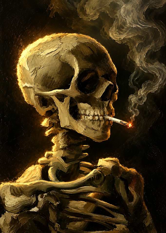Skull Smoking a Cigarette Oil Painting