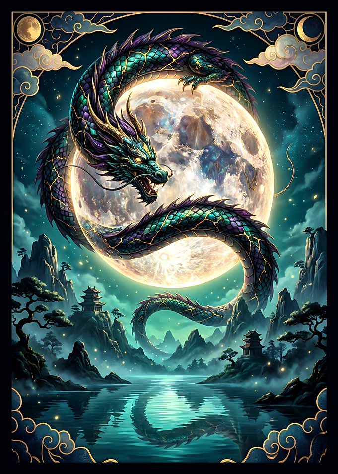 Dragon Coiled Around Full Moon