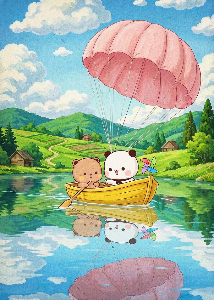 Cute Pandas Boat Cute Kawaii Art