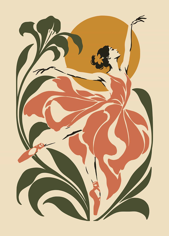 Art Nouveau Ballerina Floral Illustration