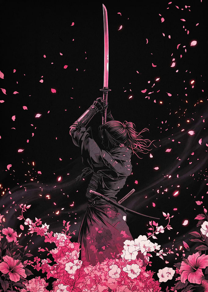 Samurai Blossom Dark Art Poster