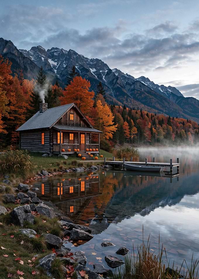 Cozy Autumn Cabin by the Lake Nature