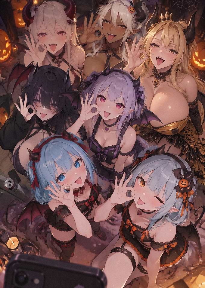 Group of Anime Succubus Halloween Selfie