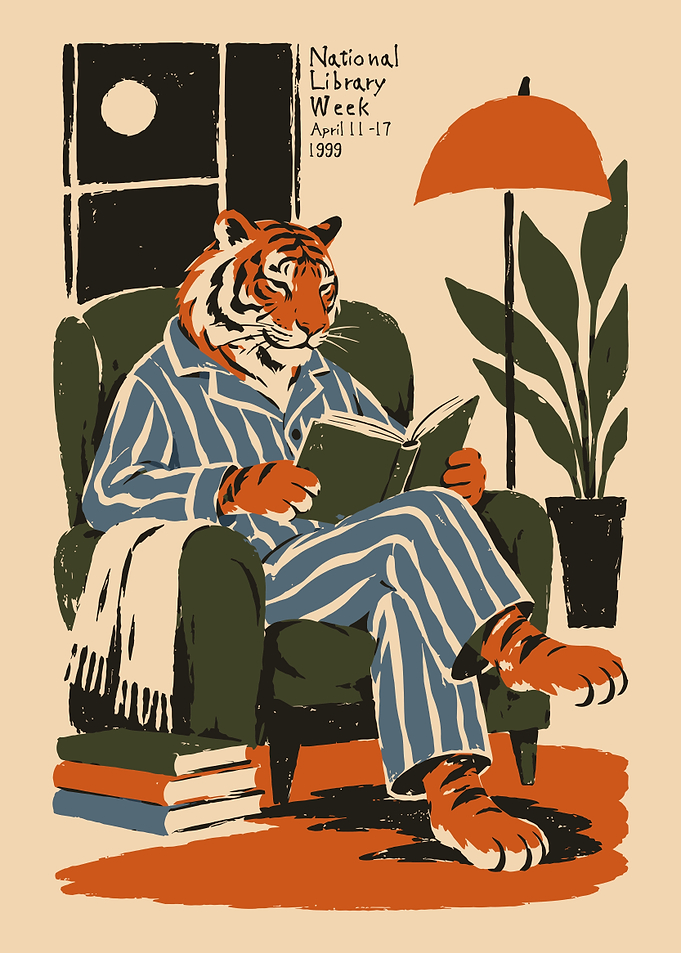 Tiger Reading in Armchair Poster