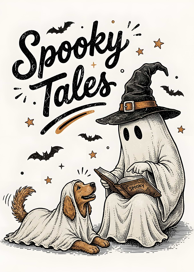 Vintage Halloween Cute Dog Ghost Bookworm