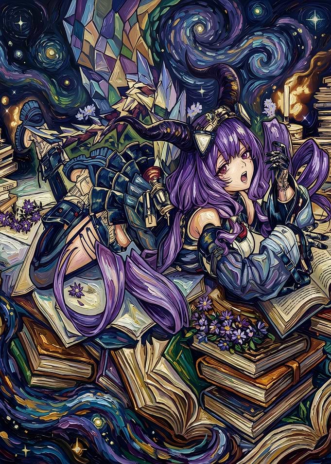 Anime Girl Reading Amidst Starry Books