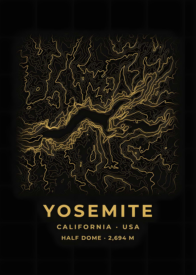 Yosemite Topographic Map Black Gold Poster