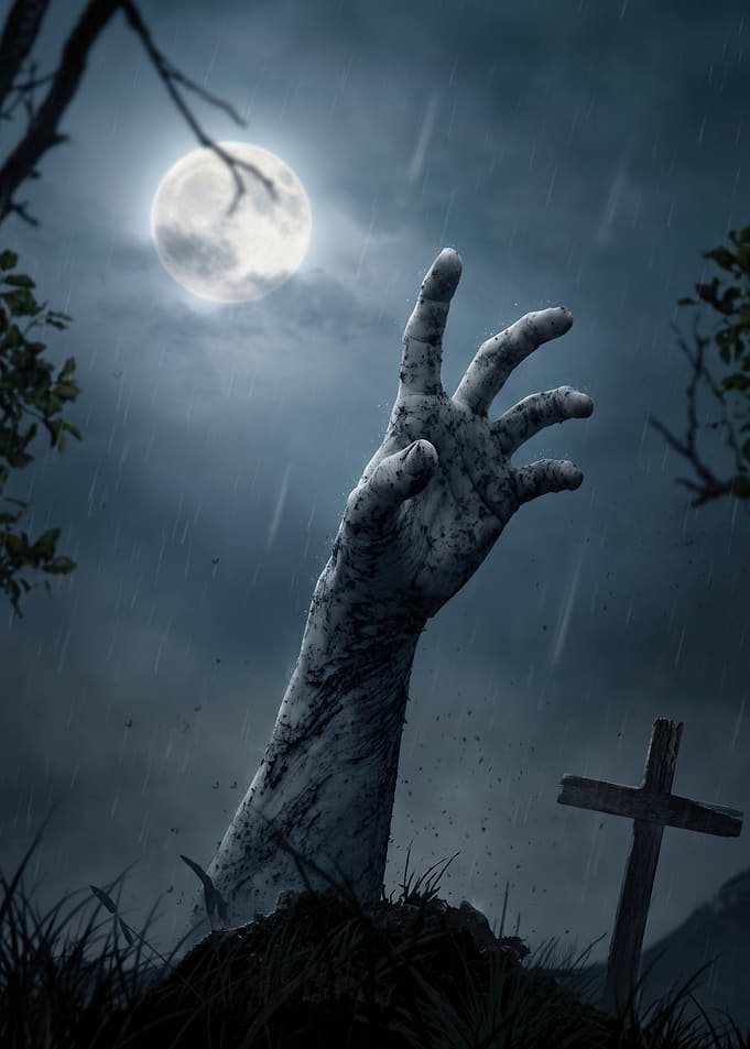 Zombie Hand Rising from Grave