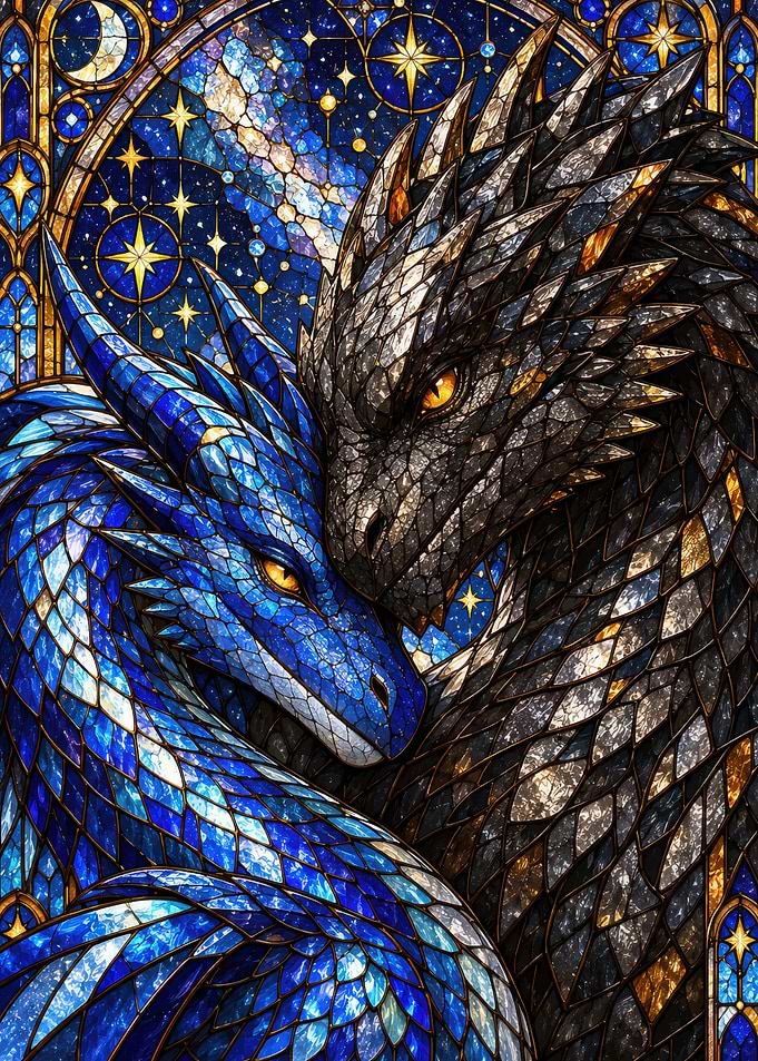 Stained Glass Dragon Duo