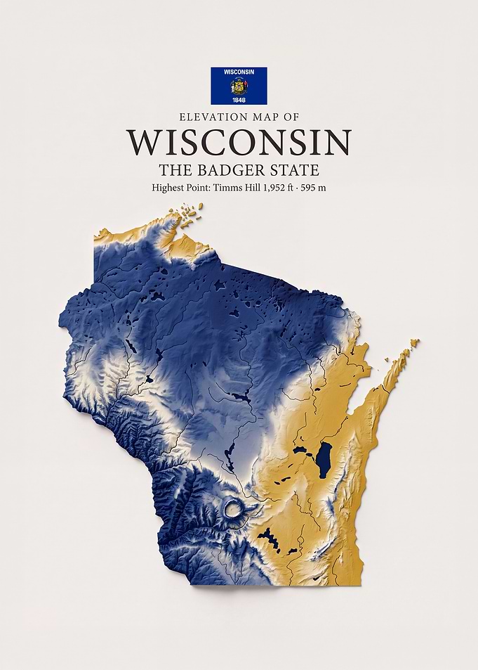 Elevation Map of Wisconsin