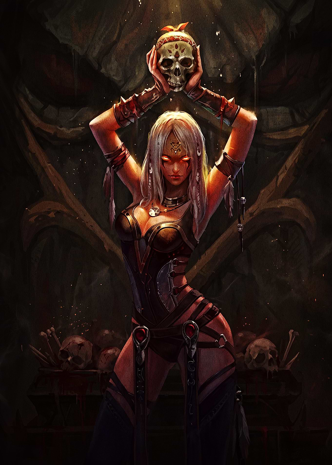 Dark Fantasy Sorceress Holding Skull