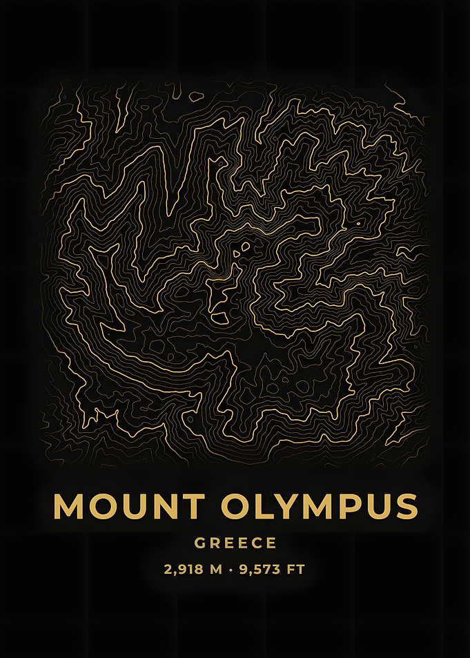 Mount Olympus Topographic Map Black Gold Poster