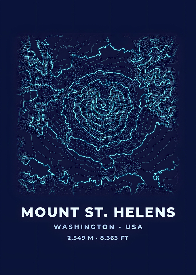 Mount St. Helens Topographic Map Neon Blue Poster