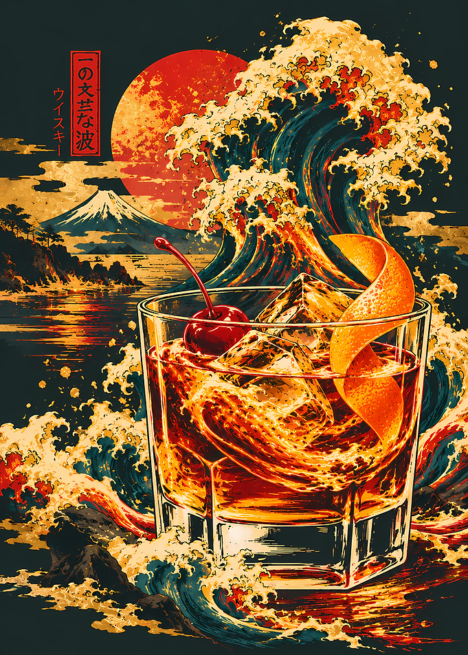 Japanese Wave Whiskey Cocktail Art
